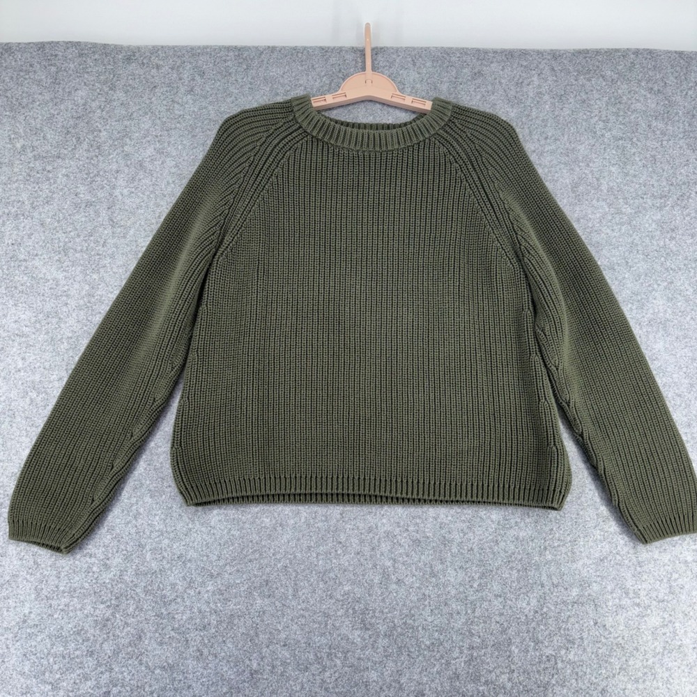 Quince Olive Green 100% Organic Cotton Fisherman Crewneck Sweater Womens Large